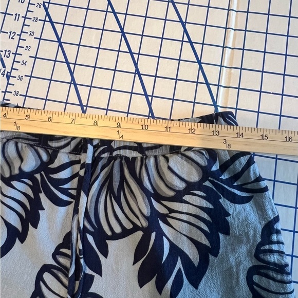 SUSAN GRAVER LINEN BLEND CROP TIE WAIST PANTS XS BLUE TROPICAL PRINT - Picture 7 of 10